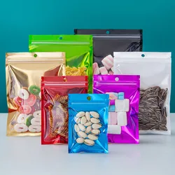 100PCS  Flat Glossy Aluminum Foil Ziplock Visible Bag Clear Front Coffee Sugar Snack Chocolate Biscuit Dried Fruits Zip Pouches