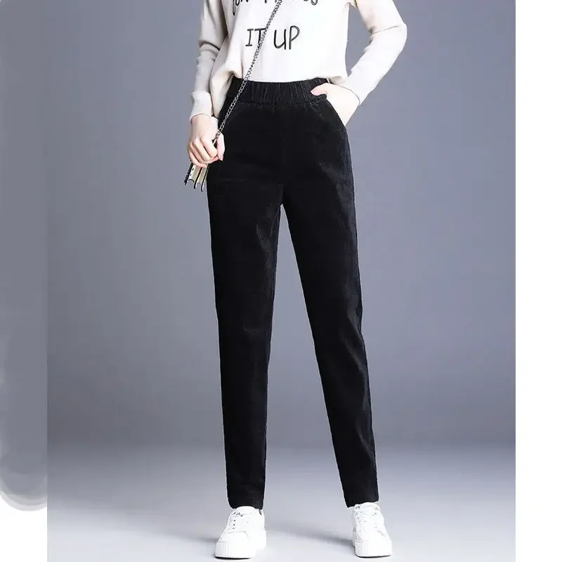 Plush Thick Casual Pants Women's Corduroy Warm Pants Autumn Winter Leggings High Waist Harem Pants Trousers Women