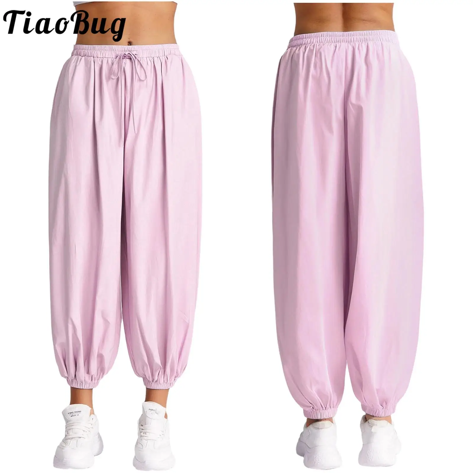 

Women Casual Soft Lantern Pants Elastic Waistband and Leg Openings Pockets Loose Palazzo Long Pants for Daily Outing Weekend