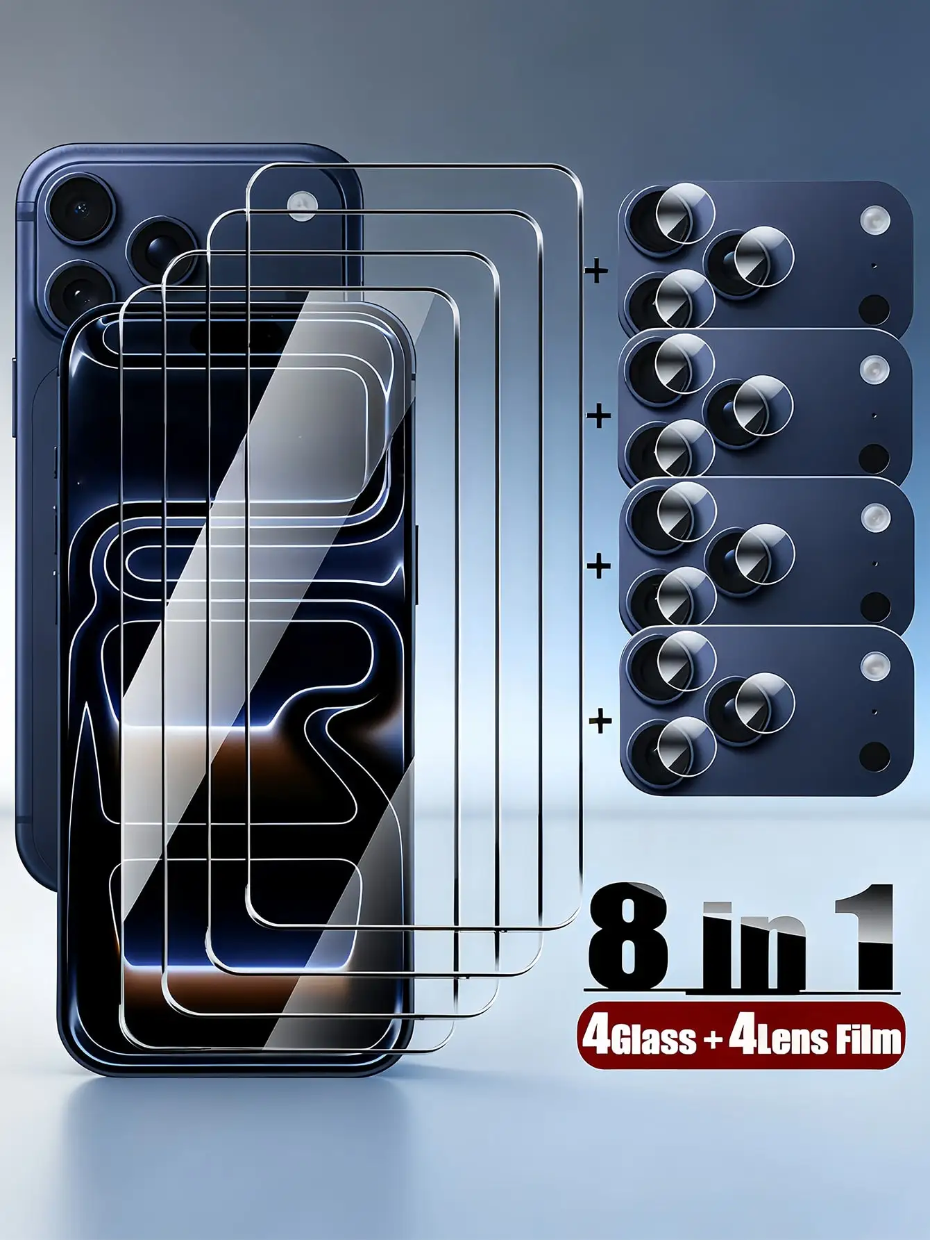 

8 in1 4Pcs HD Tempered Glass and 4Set Split Lens Film Perfectly Compatible With IPhone 17 Air 16 15 14 13 12 11 Pro Max