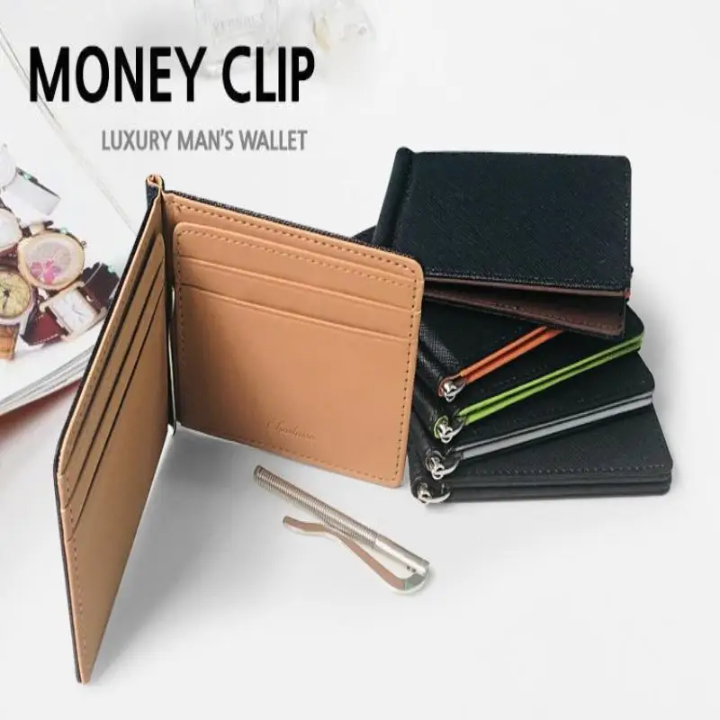 Cross Grain Leather Slim Money Clip Wallet Multi Card Slots Wear-Resistant Purse for Daily Business Casual Shopping
