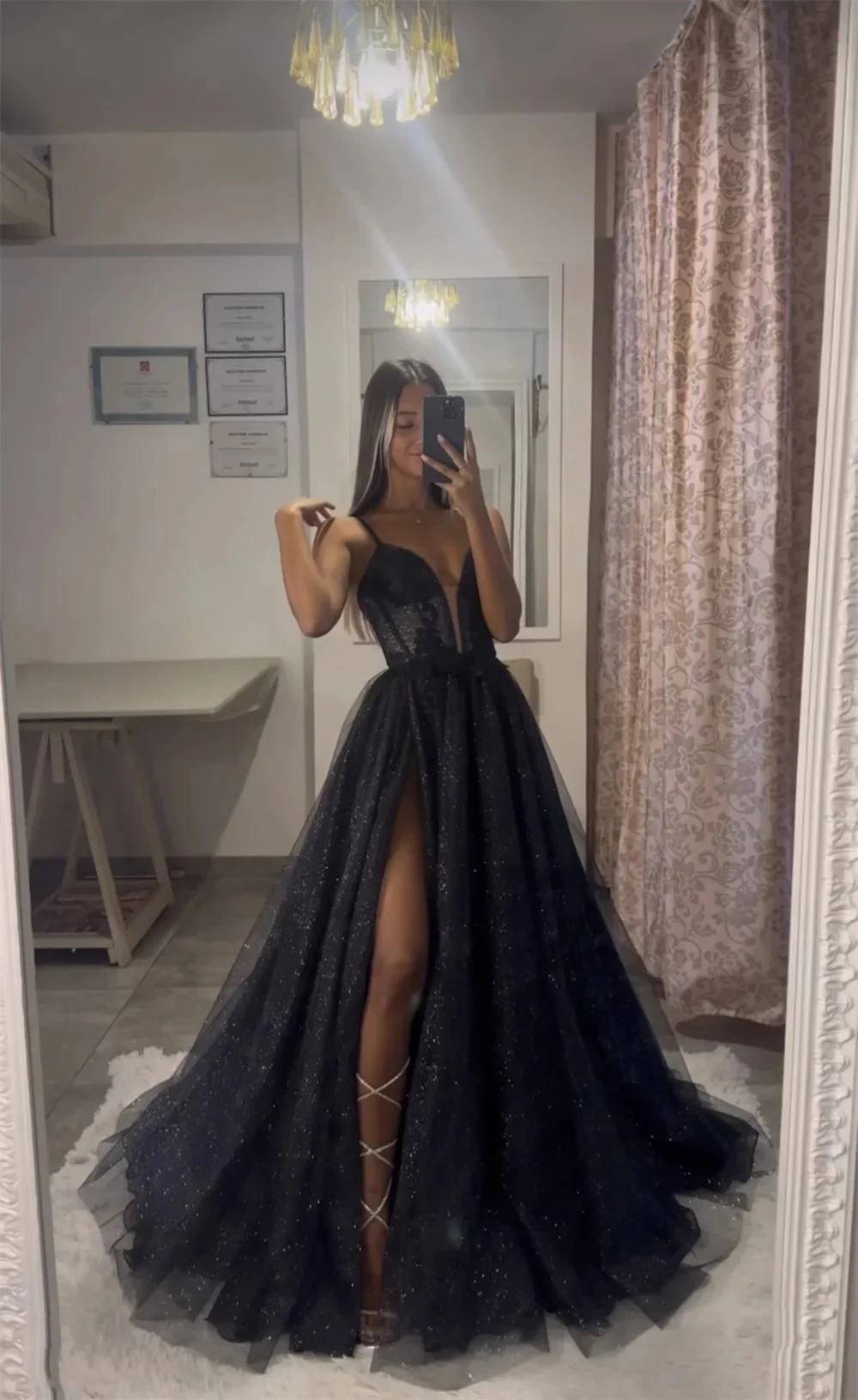 Annie Sweetheart Glitter Prom Dresses Gauze Black Evening Dresses Princess Birthday Graduate Party Dress 2024 Robes De Soirée