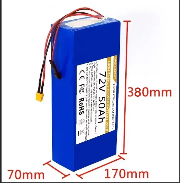 VTET 2024 72V 50-20Ah 18650 Lithium Battery Pack 84V  BMS 3000W High Power Battery+Free 3A Charger