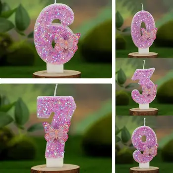 粉紅蝴蝶數字0-9蛋糕蠟燭,閃亮趣味生日蠟燭,適用於婚禮派對蛋糕裝飾,兒童女孩禮物蠟燭 10 最佳銷售 蝴蝶蠟燭 - №5