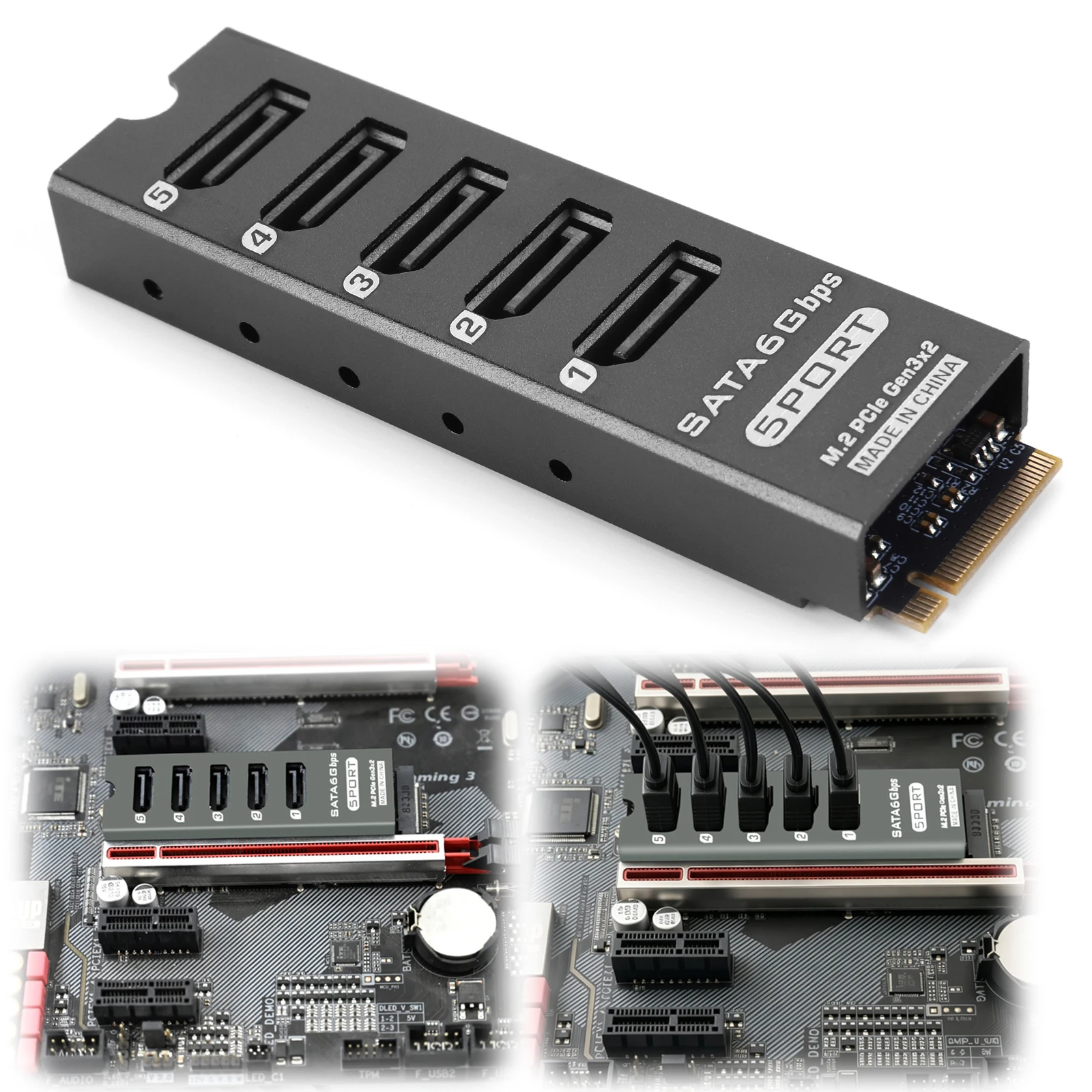5 Port SATA III 6Gbps PCIe Card JMB585 Chipset with Port Multiplier Support Aluminum Housing PC