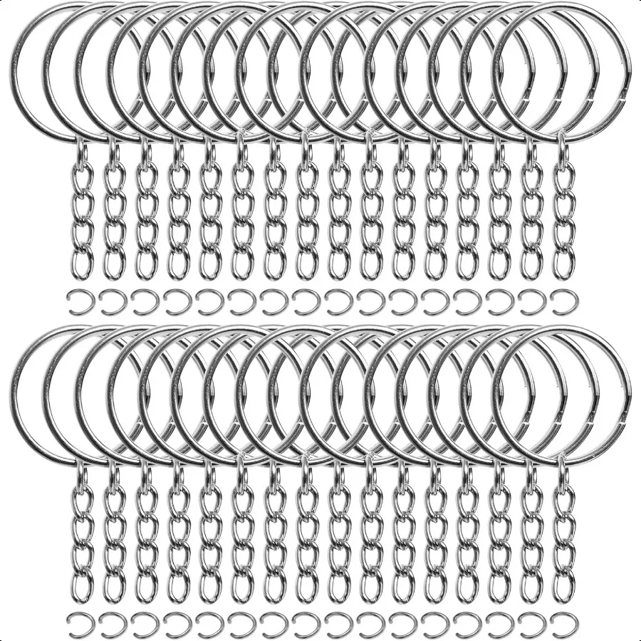 50 قطعة سلاسل المفاتيح السائبة 1 بوصة حلقات المفاتيح وسلسلة