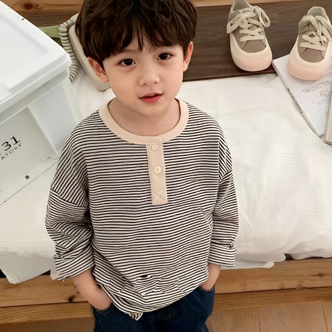 New Spring Autumn Children's Clothing Long-Sleeved T-shirt Baby Boys Girls Striped Casual T-shirt Tops Kids Warm Tee 1-10 Years