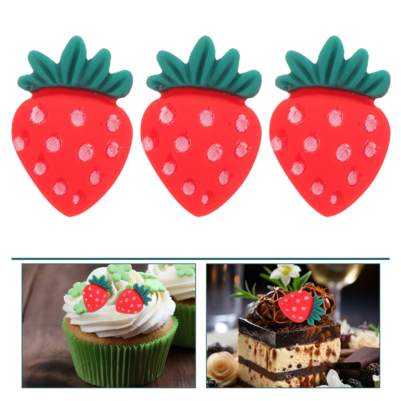 

30Pcs Realistic Strawberry Cupcake Toppers Cute Dessert Accessories for Birthday Party Shower Fruit Theme Decorations