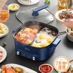 6L Electric Hot Pot Double Knob Temperature Control Mandarin Duck Pot Food Grade Non-stick Coating Electric Cooking Pot