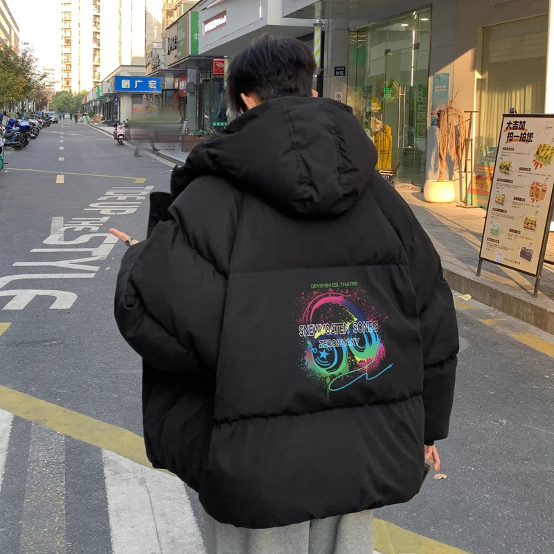 Winter Bread Jacket Winter for Men Fashion Warm Male Parkas Big Size Headset Print Men\'s Cotton Coat Oversize Men Clothing 2024