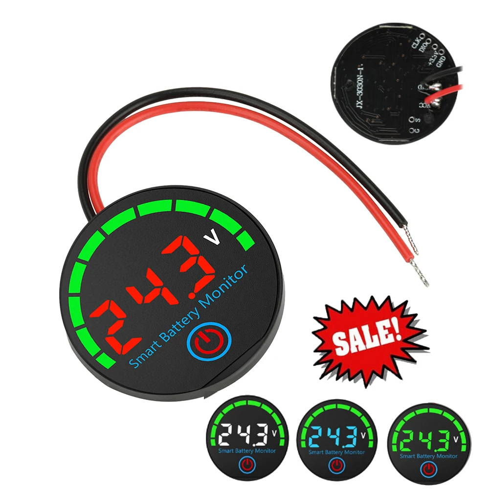 DC 7-55V Round LED Battery Level Indicator With power-off Memory Function Electric Car Voltmeter Accuracy Mini Voltage Tester