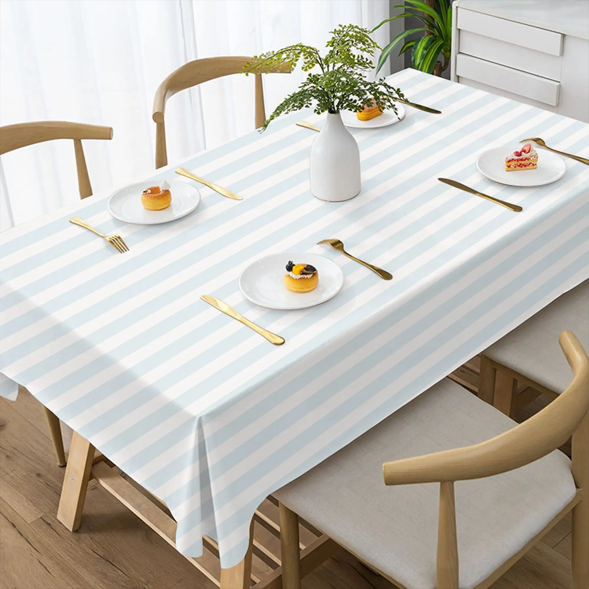 VIKAMA Light Blue Geometric Ripple Tablecloth Simple Style Home Dining Table Coffee Table Decorative Tablecloths