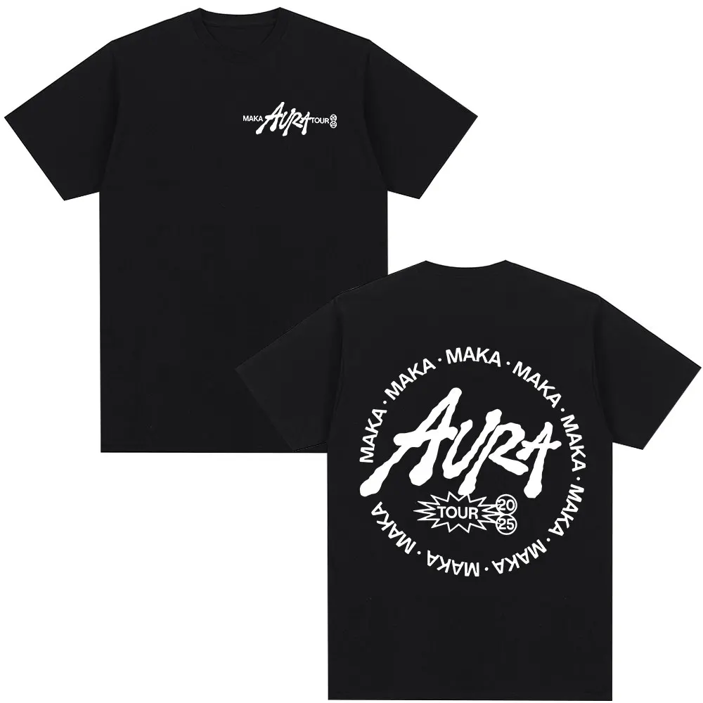 

Футболка Rapper Maka Aura 2025 Tour Merch, мужская и женская, модная винтажная уличная футболка, повседневная хлопковая футболка с коротким рукавом, уличная одежда