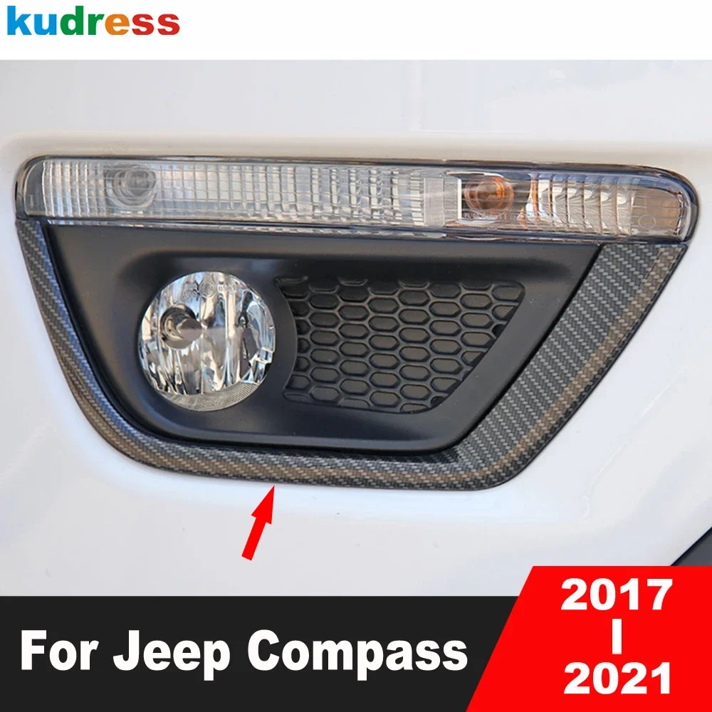 

Front Fog Light Lamp Cover Trim For Jeep Compass 2017 2018 2019 2020 2021 Carbon Car Foglight Molding Garnish Strip Accessories