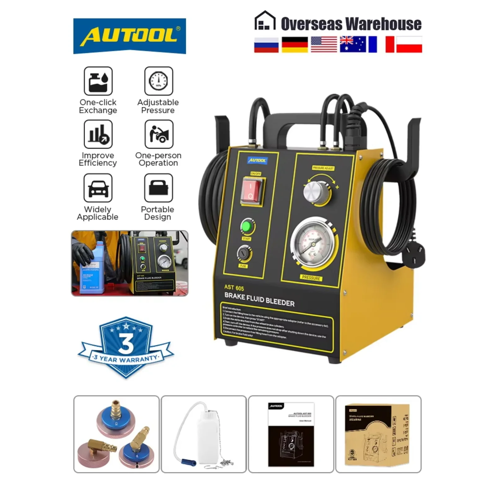 Extracteur de liquide de frein pulsatoire AUTOOL pour voiture, pompe à huile avec bouteille de recyclage 1,2 L, machine de changement d'huile de frein automobile AST605