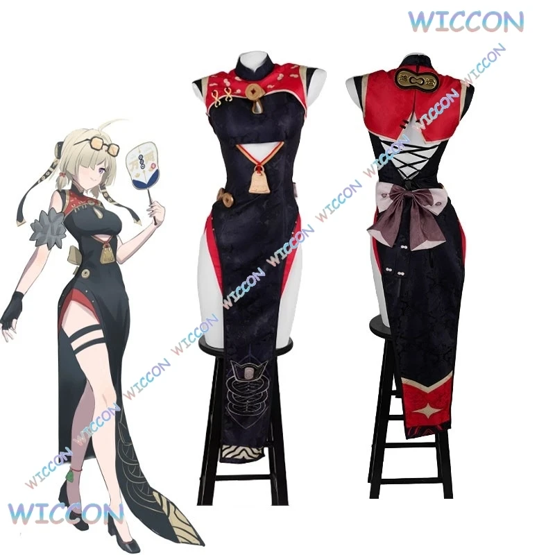 

Zenless Zone Zero NPC Sweety Cosplay Costume Wig Hongdou Cheongsam Dress Headwear Fan Props Outfit Women Girls Halloween Party