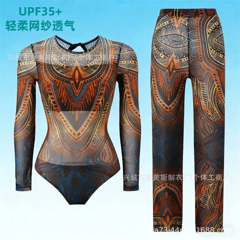 

Women's Swimsuit With Long-Sleeve Mesh Protection Fashionable Two-Piece Set Sun-Protective Swimwear