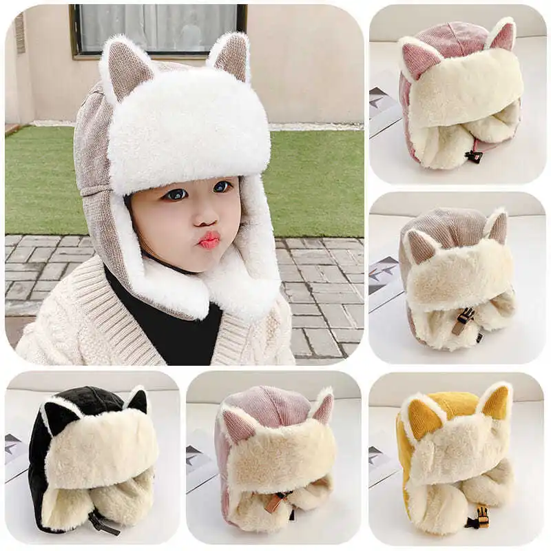 3-12Y Winter Kid Hat Family Match Girl Boy Cap Faux Fur Windproof Hat Women Men Bomber Fur Ear Flap Cap Ski Trooper Trapper