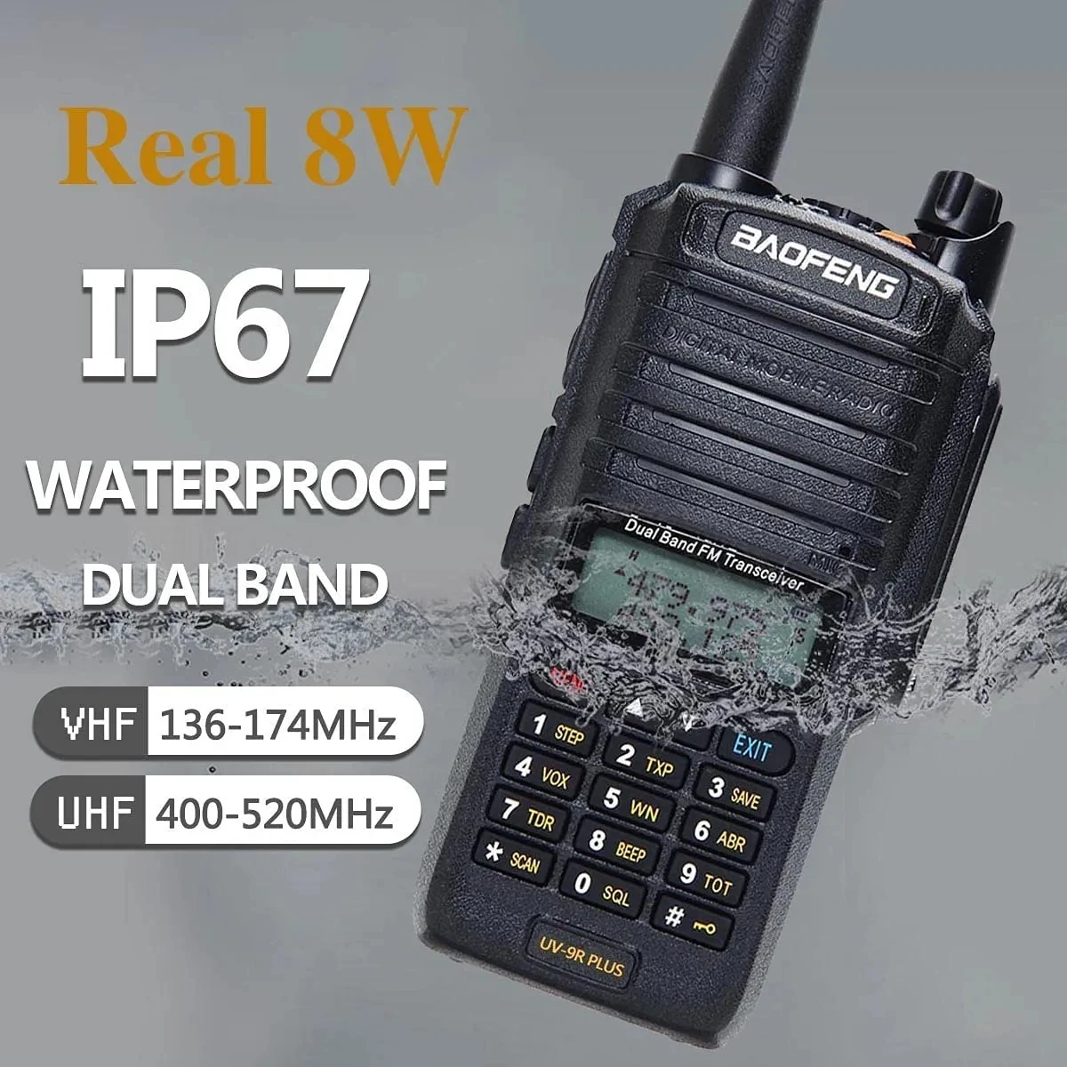 

Высокомощная рация Baofeng UV-9R Plus, Водонепроницаемая IP68 VHF UHF двухсторонняя рация UV9R Plus, портативная Любительская CB-рация для охоты