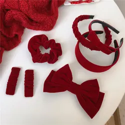 1PC Red Velvet Hair Accessories Collection New Year Christmas Hair Bands Wide Large Sausage Ring Bow Hair Clips