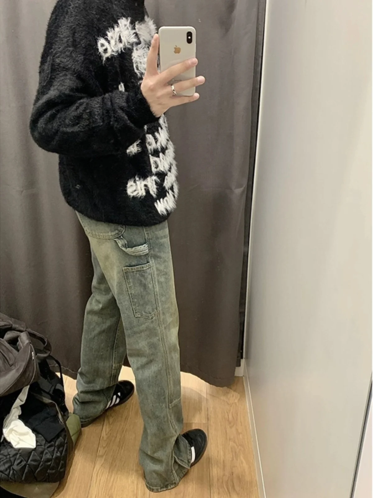 

Men's Straight Leg Workwear Jeans mid Waist Cotton Denim Spring Autumn High Street Hip Hop Tapered Cuff Zipper Unique Design