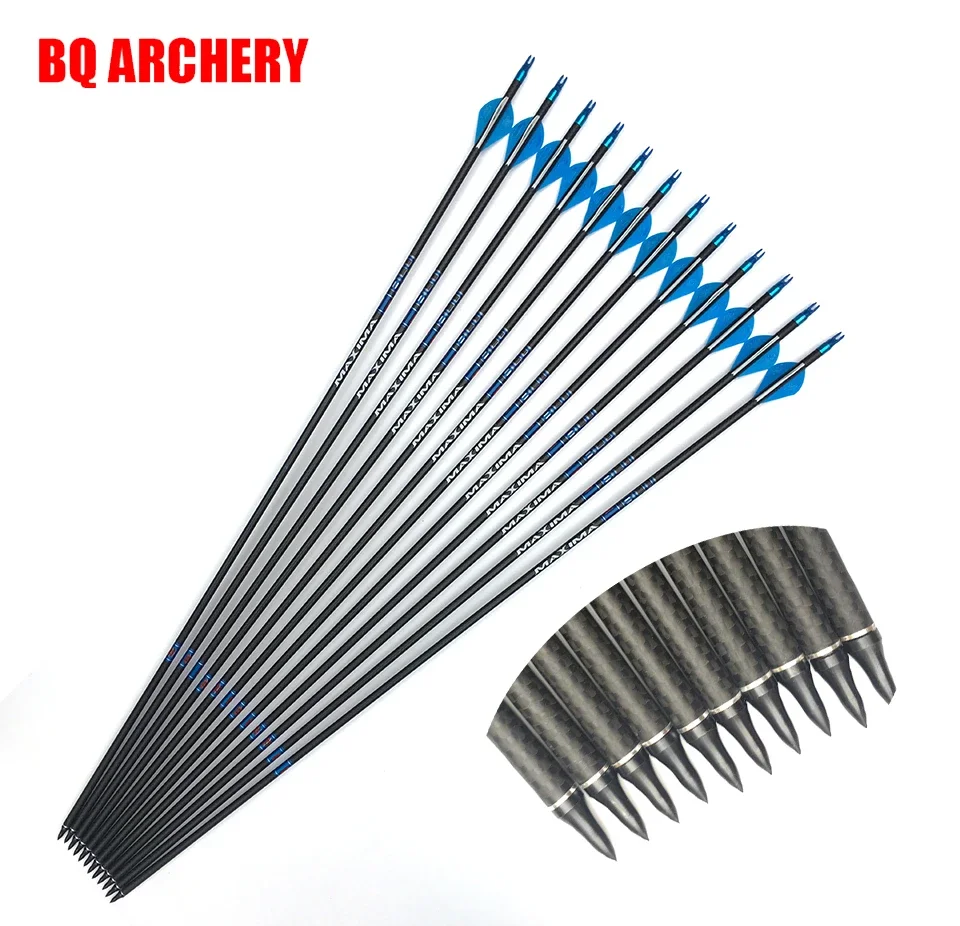 

12pcs Archery 3K Weave Carbon Arrow Sp400 500 32" ID6.2mm Vane Arrow Point 100gr Compound Traditional Bow Hunting