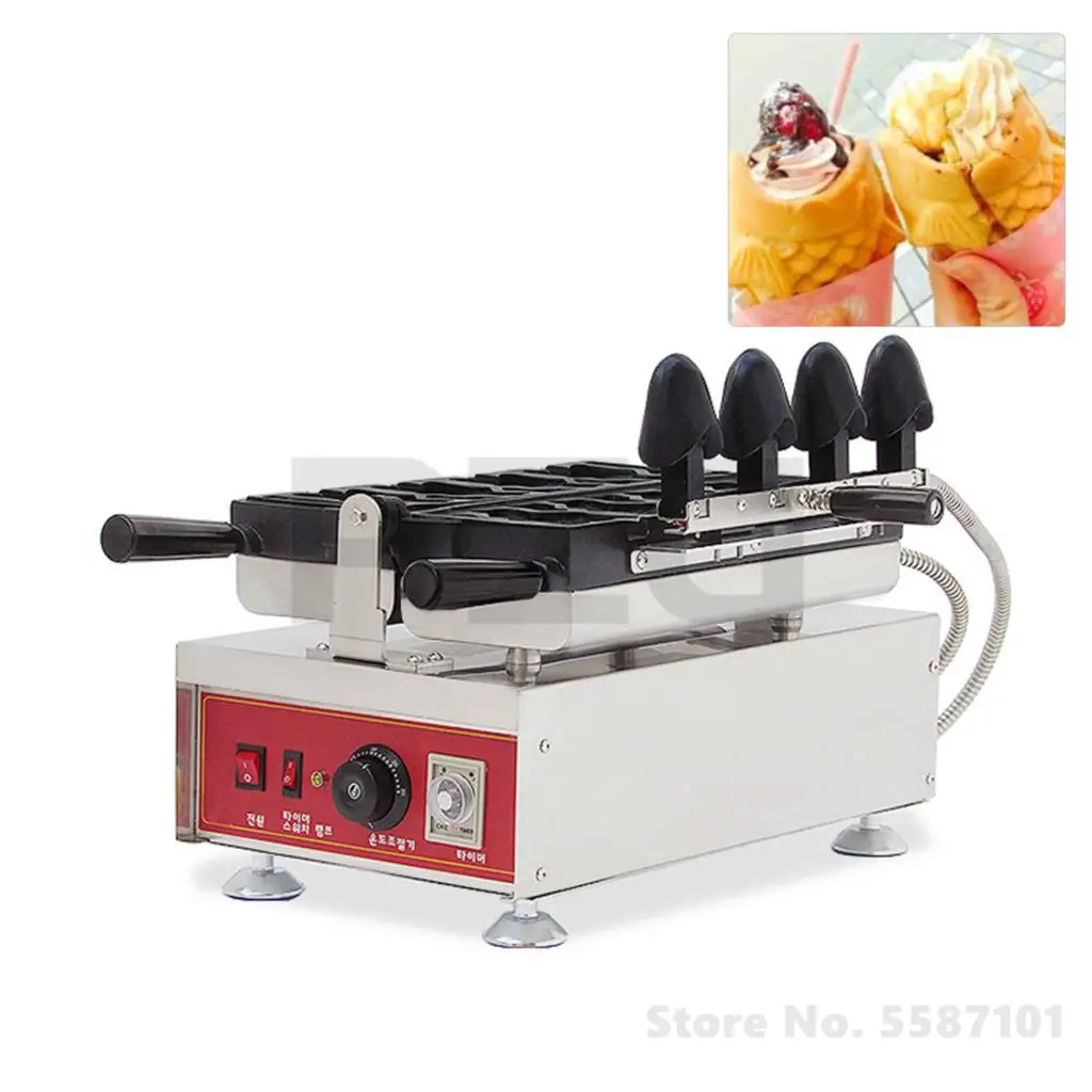 Digital 4 Pcs Electric 110v 220v Japanese Style Ice Cream Taiyaki Machine Fish Waffle Cone Maker Taiyaki Baking Making Machine