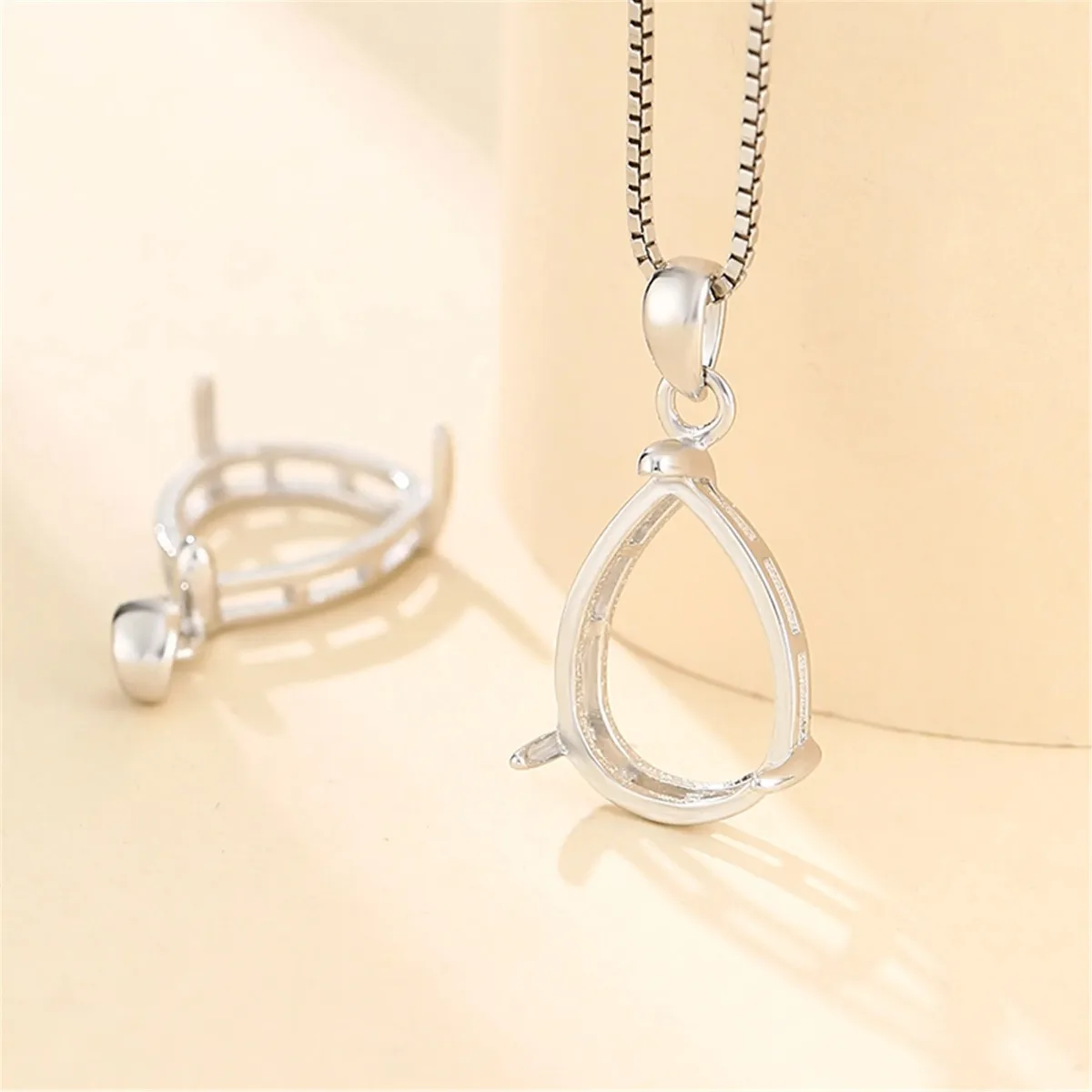 White Gold Plated 925 Silver Pendant Setting for 6x8mm/7x9mm/8x10mm/10x14mm/13x18mm Teardrop Cabochons