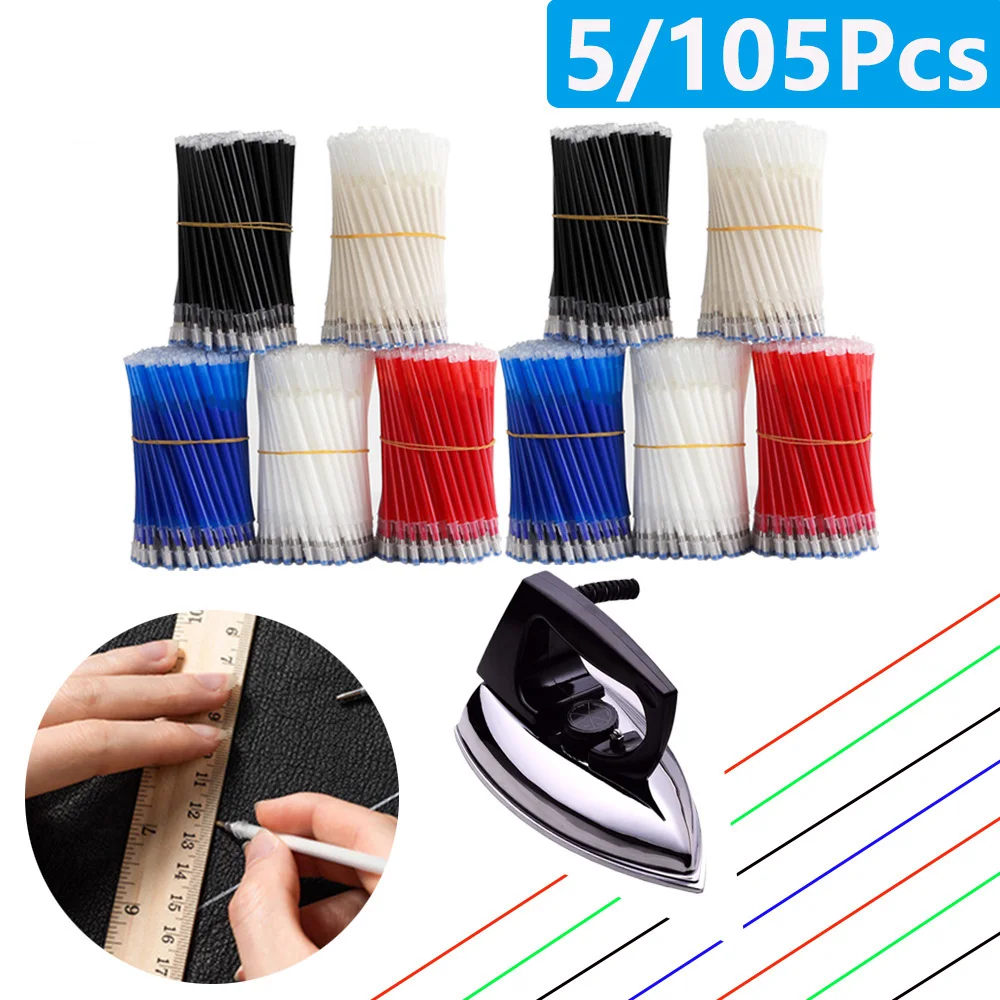 5/105Pcs High Temperature Disappearing Pens Fabric Marker Erasable Refill Pens For Patchwork Fabric PU Leather Mark Sewing Tools