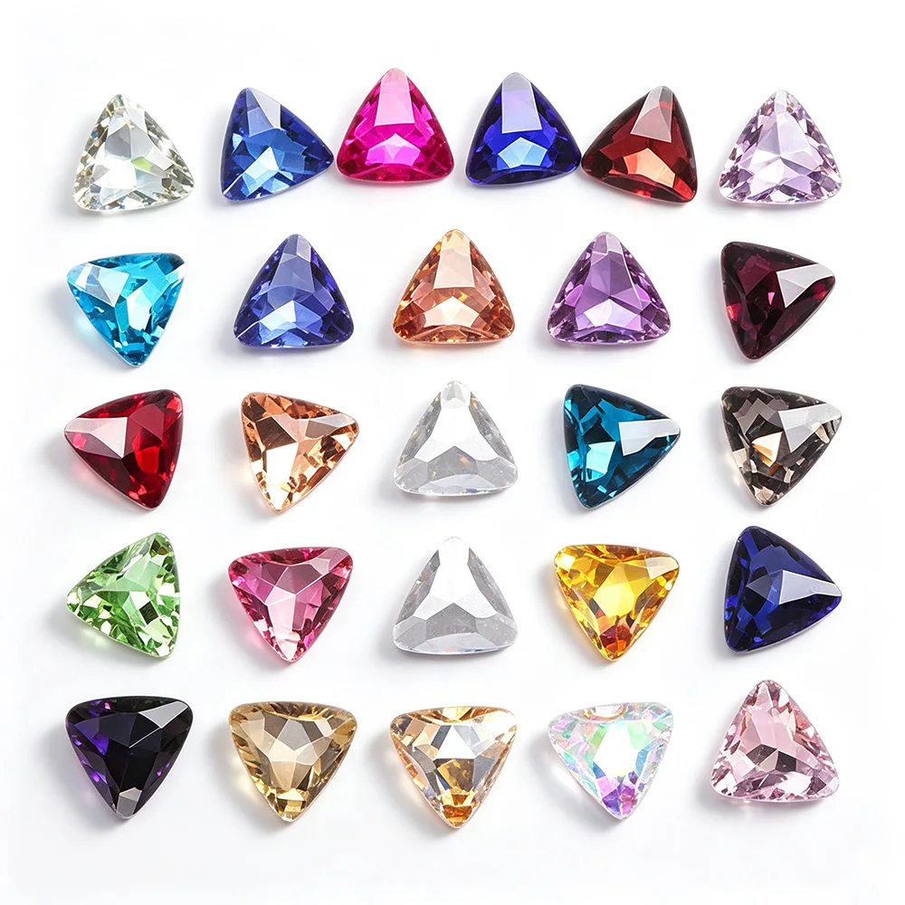 20pcs 10mm Triangular Shaped Glass Crystals Pointback Rhinestones Multicolored Strass Stones Glue On Rhineestones for Clothing