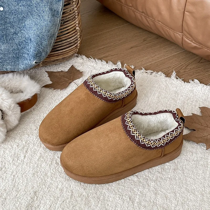 شتاء 2024 جديد كشمير دافئ نعل سميك بدون كعب مغطى نصف ممسحة كشمير دافئ بوتاس موخير بوتينز دي موجر