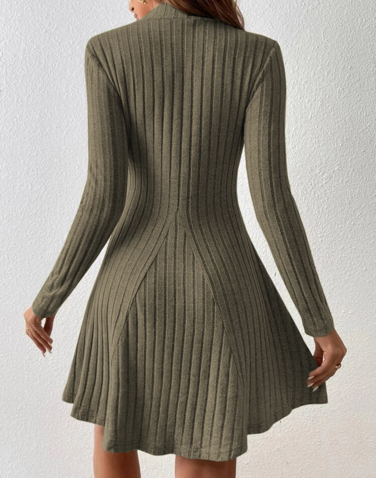 Fashion  Slim  Solid  Color  Ribbed Mock Neck Solid Dress Elegant Long Sleeve Dress For Spring  Fall   Women's  Clothing