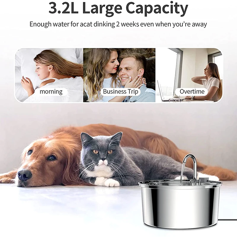 Fuente de agua inteligente para gatos, bebedero automático de acero inoxidable, dispensador de agua para mascotas - details 6