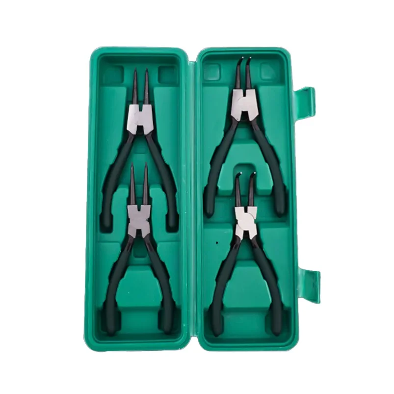 4-piece retaining ring pliers set, retaining ring and spring removal tools, inner and outer retaining ring bending pliers.