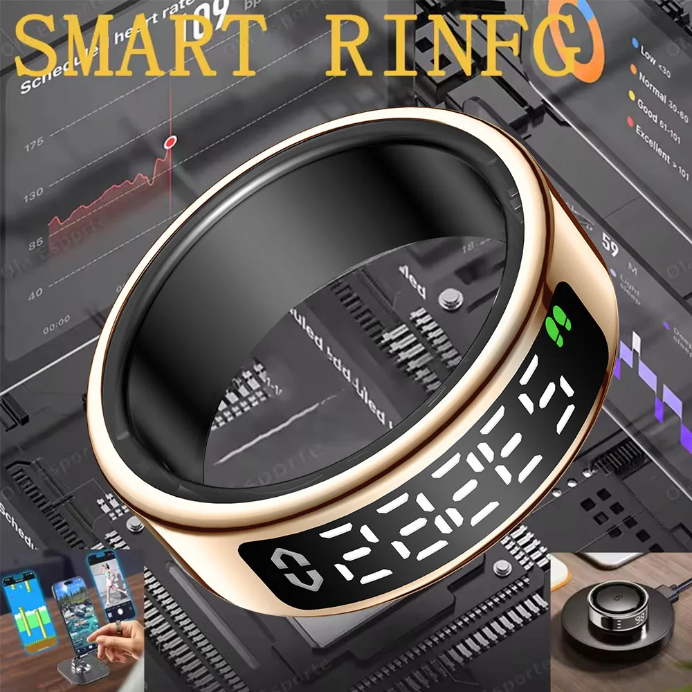 

Smart Ring For Men Women LED Display Bluetooth Sync Sleep Heart Rate Blood Pressure Oxygen Monitor Ring Waterproof Smart Ring