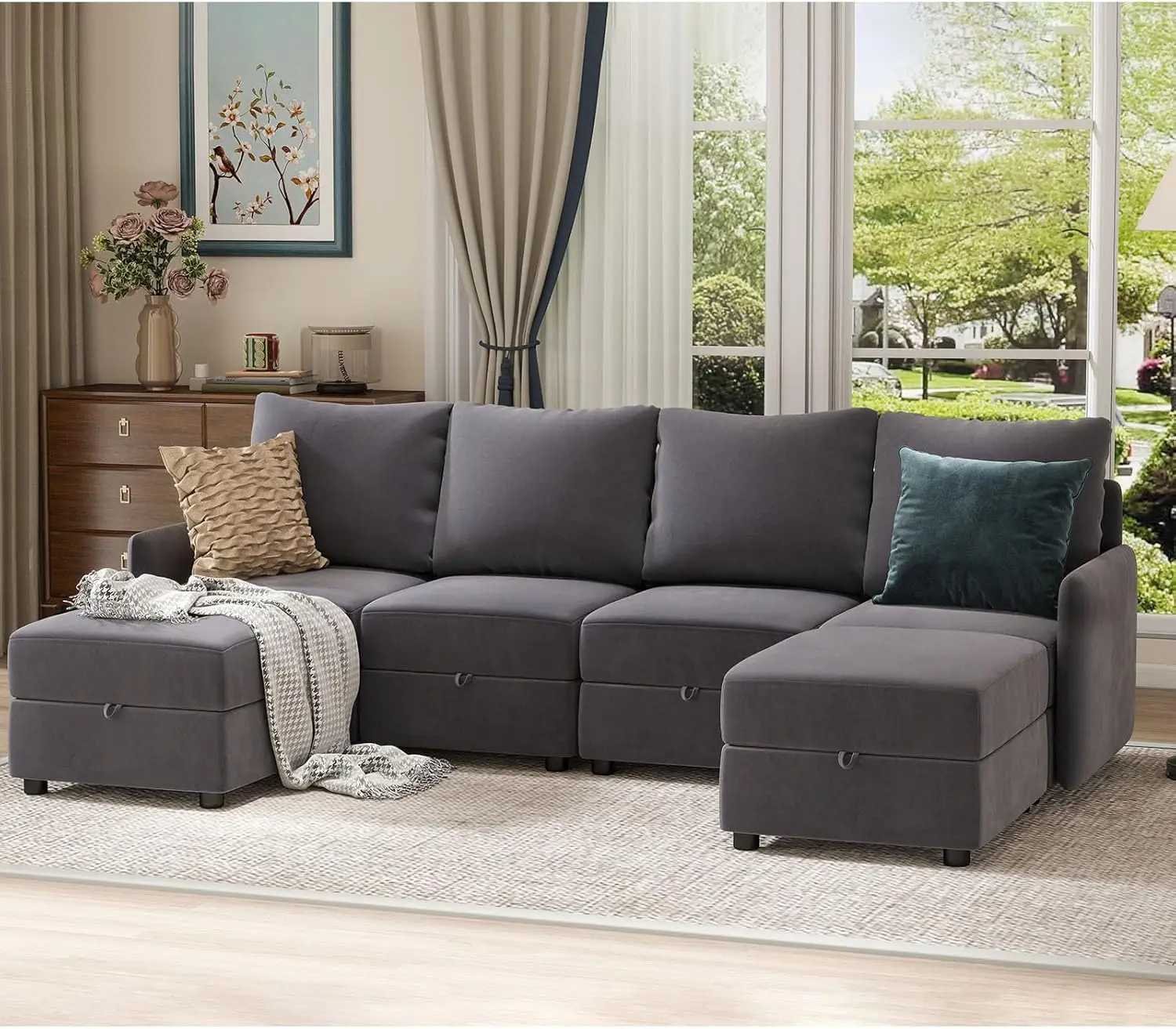 

Convertible Sectional Sofa for Living Room, Free Combination L/U Shaped Sofa with Storage Chaise for Living Room