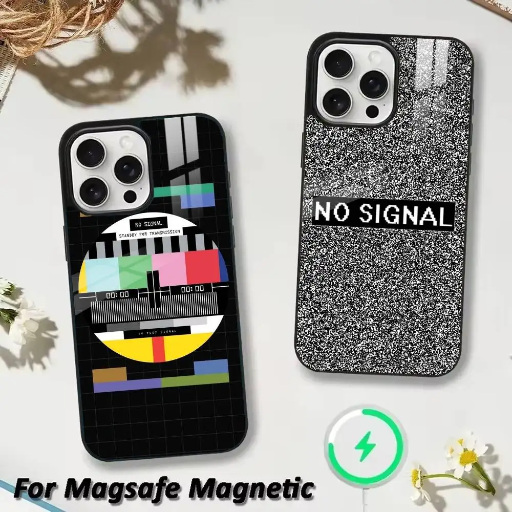 

No Signal TV Phone Case For iPhone 17 16 15 14 13 12 Pro Max Plus for Magsafe Mirror Wireless Magnetic Cover