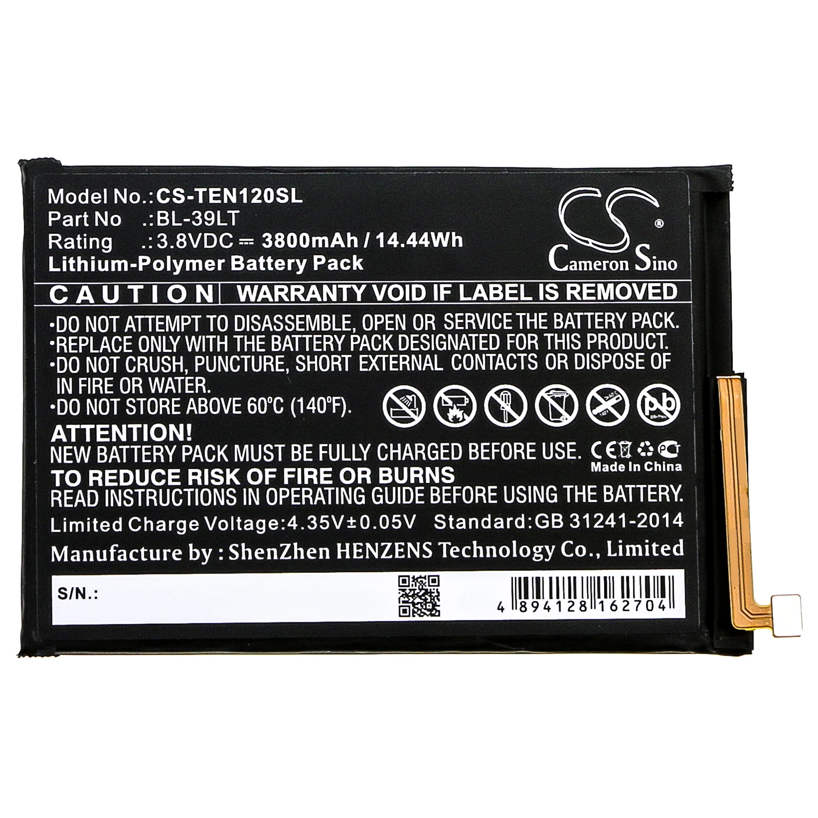 

Li-Polymer Mobile, SmartPhone Battery for Tecno,3.8v,3800mAh,Camon 12 Camon 15,BL-39LT