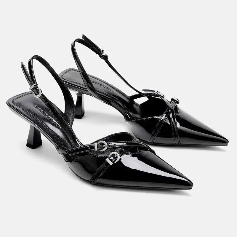 Sandales à Talons Hauts et Fins Noirs pour Femme, Chaussures à la Mode, de Luxe, peu Profondes, Châssis Stiletchassis, Nouvelle Collection