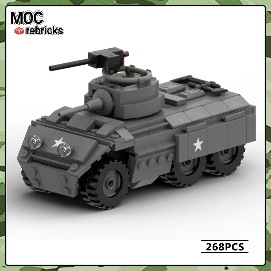 WW2 Military Vehicle Series M8 Armored Car MOC Building Block DIY Model Puzzle Originality Education Brick Toys Birthday Gifts