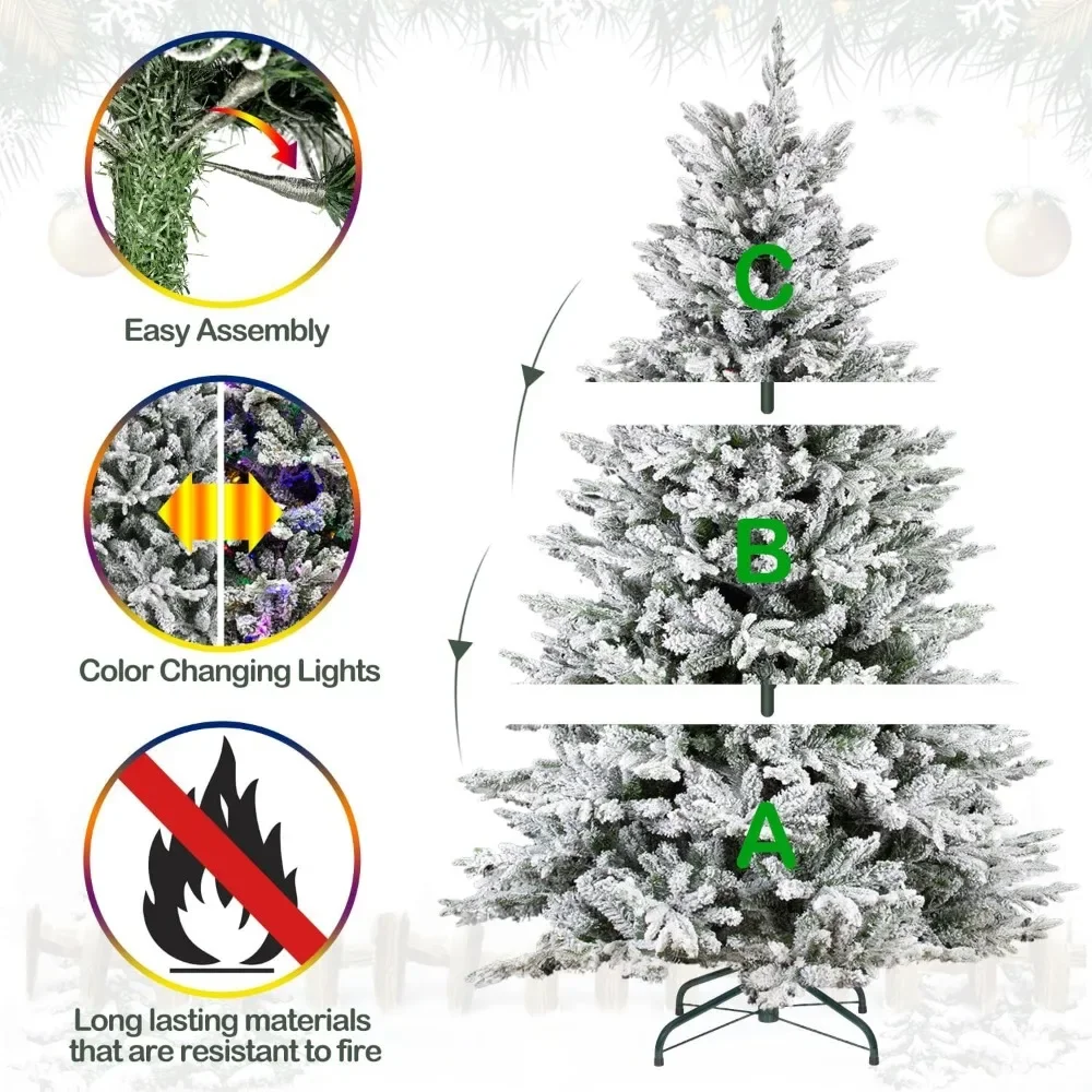 Albero di Natale floccato da 7,5 piedi, con 500 luci LED che cambiano colore, 2806 punte di rami in PE e PVC, albero di Natale artificiale