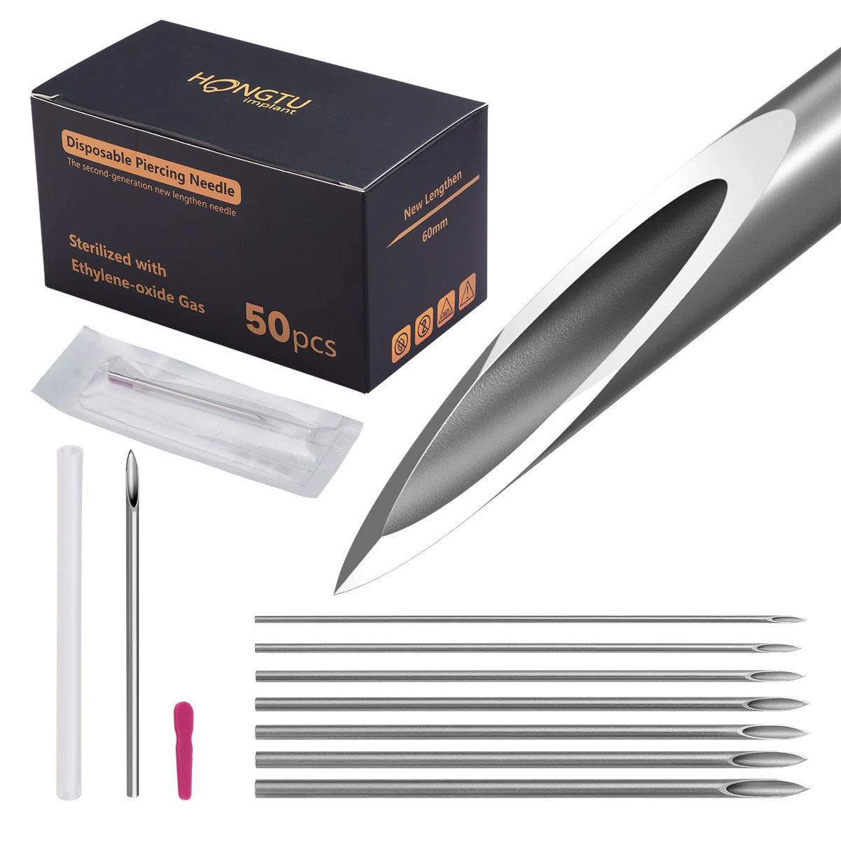 

50 шт. стерильных одноразовых игл из хирургической стали для пирсинга: для языка, пупка, губ, носа, хряща. Инструмент для пирсинга.