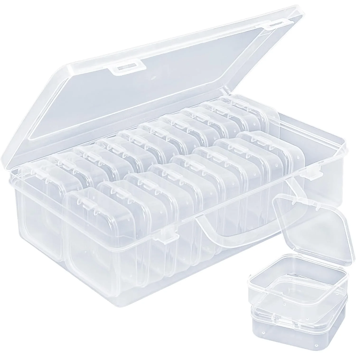 Transparente Perlenaufbewahrungsbox in verschiedenen Größen – 15, 20 oder 45 Fächer (flexible Auswahl) – Klappbarer, staubdichter Deckel – Mini-Organizer