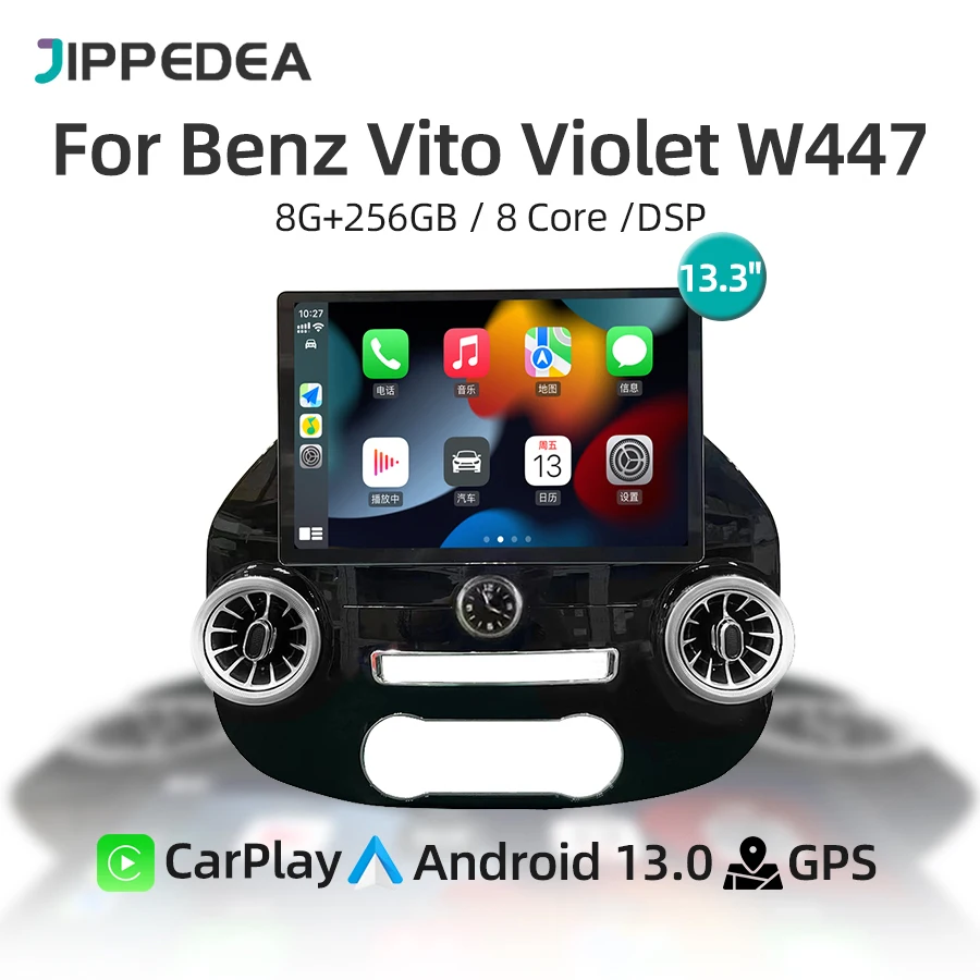 

13.3" Car Multimedia Player QLED Screen Carplay Android 13 GPS 4G WiFi Car Radio For Mercedes Benz Vito Violet W447 2015-2020