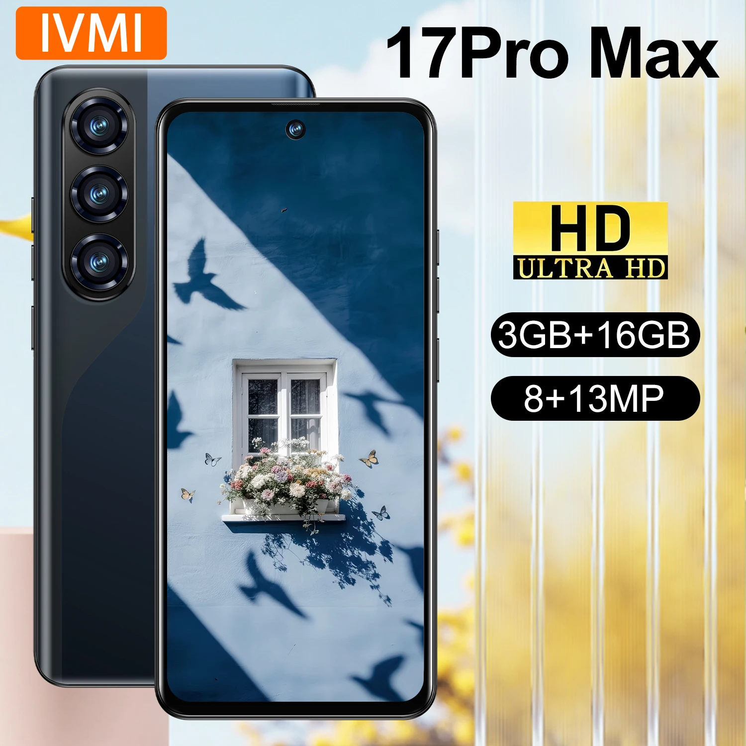 IVMI 2026 New 17Pro Max Global Version 3GB+16GB Smartphone 4G Dual Card Dual 6.85inch Curved Screen Unlock Mobile Phones