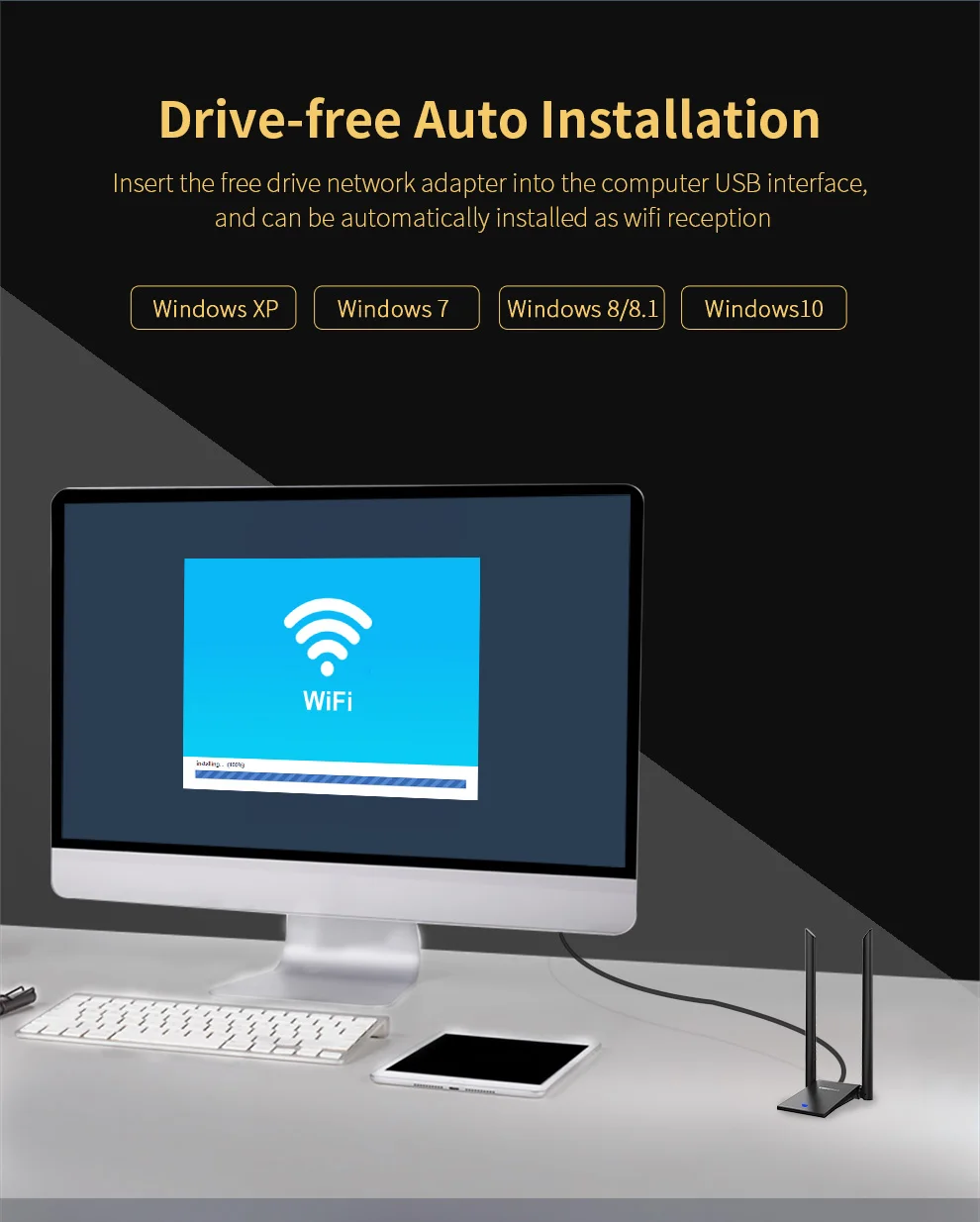 Comfast 1300 Мбит/с Wi-Fi-адаптер Сетевая карта USB3.0 Антенна 2*6 дБи Двухдиапазонная WIFI5 Win XP/7/8/8.1/10/11/Kali Linux Моделирование AP