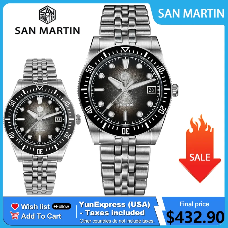 San Martin 37.5mm 40mm Enamel Spiral Vortex Dial Men Luxury Diver Watch Miyota 9015 Automatic Mechanical Waterproof 200m SN0148