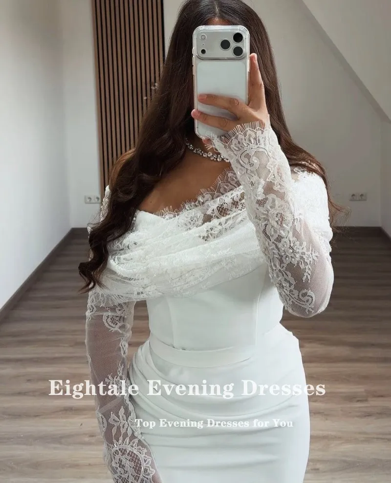 Robe de soirée arabe pour fête de mariage, ivoire, manches longues, longueur au sol, sirène musulmane, noire, personnalisée, robe de bal