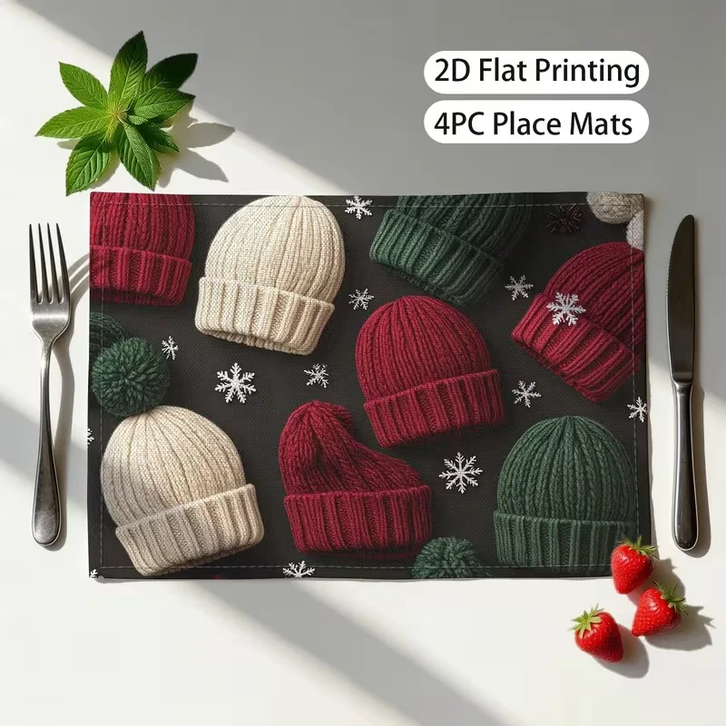 Buffalo Plaid Pine Cone Berry Christmas Balls Printed Table Mat Vintage Farmhouse Xmas Decorative Placemat for Dining Table