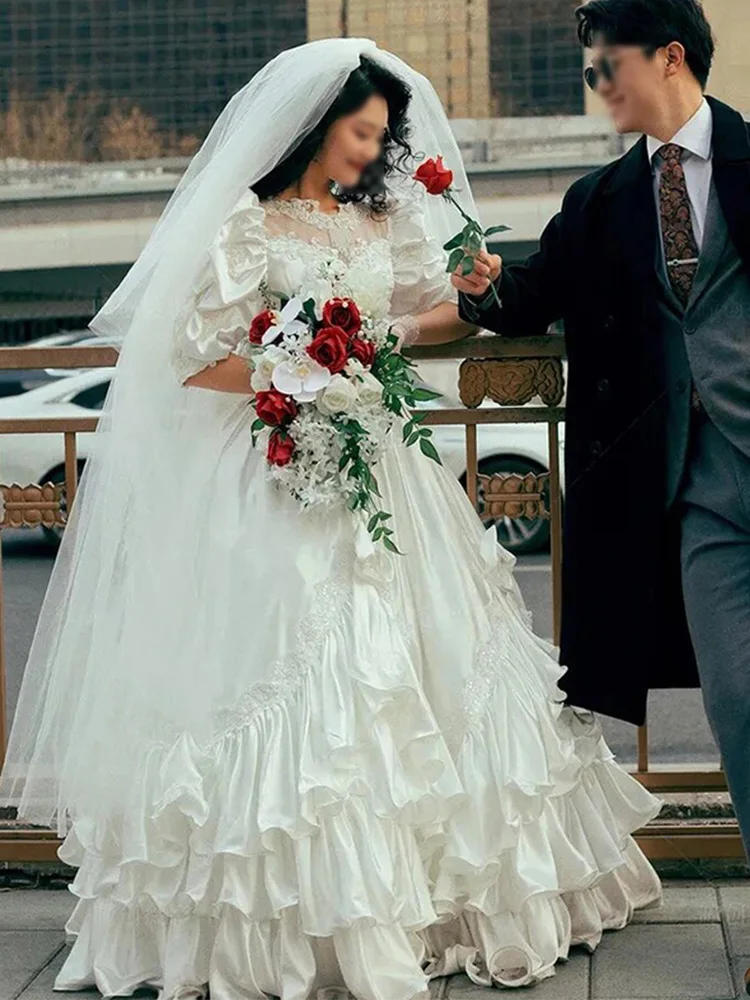 Ele Satin Wedding Dr 2024 New Sle Outdoorsy Forest Theme Guest eeting Dr High End Vintage Feel Puffy Skirt